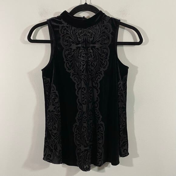 Gypsies and Moondust Black Velvet Sheer Detail Sleeveless Open Back Blouse Sz XS - Picture 1 of 6